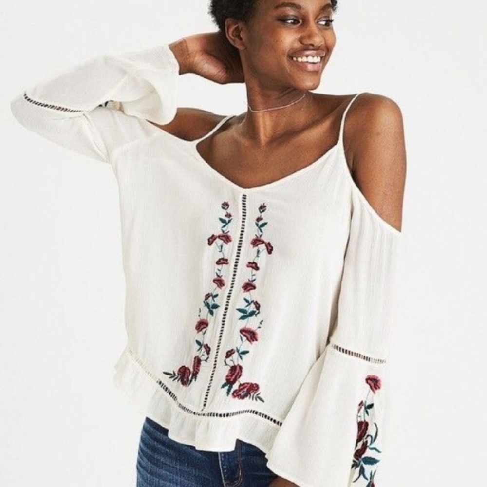 American Eagle Cold Shoulder Embroidered Top